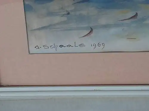 H1213-Aquarell-Gemälde-Bild-"Verlassenes Plätzchen"-Passepartout-hinter Glas-