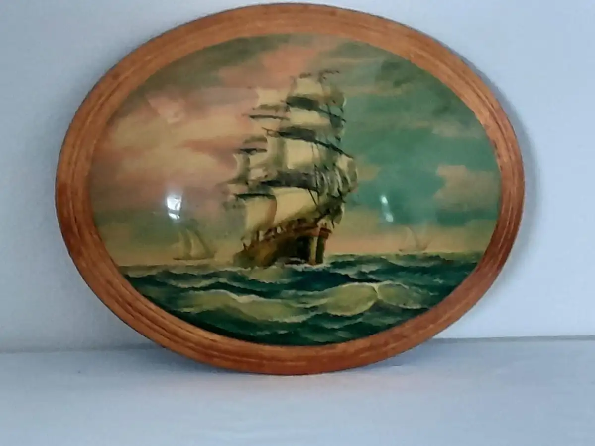 H1226-Ölbild-Schiff am Meer-Ölgemälde-Öl auf Holz-gerahmt- 0