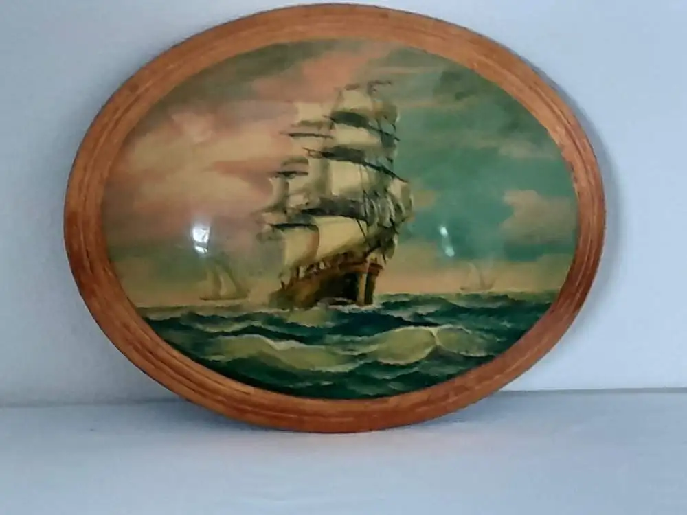 H1226-Ölbild-Schiff am Meer-Ölgemälde-Öl auf Holz-gerahmt- 0