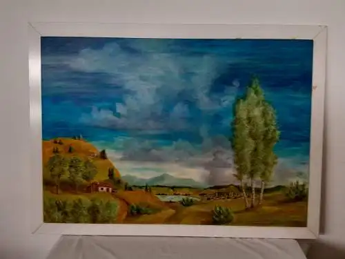 H1232-Landschaftsbild-Öl auf Holz-Ölbild-Ölgemälde-gerahmt-