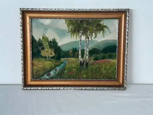 H1236-Ölbild-Landschaftsbild-Öl auf Holz-Ölgemälde-gerahmt-signiert-