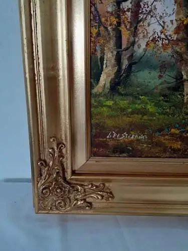 H1248-Landschaftsbild-Ölgemälde-Öl auf Leinen-signiert-gerahmt-Ölbild-