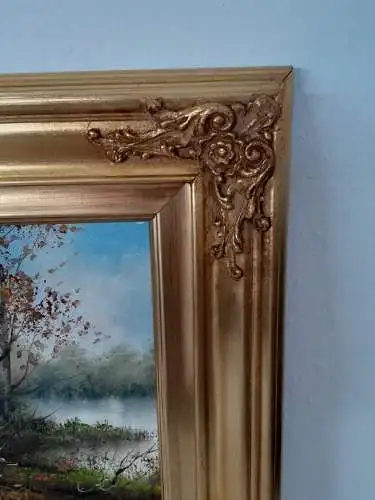 H1248-Landschaftsbild-Ölgemälde-Öl auf Leinen-signiert-gerahmt-Ölbild-