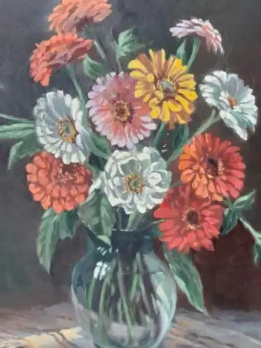 H1250-Stillleben-Blumenbild-Öl auf Leinen-Ölbild-Ölgemälde-gerahmt-monogrammiert
