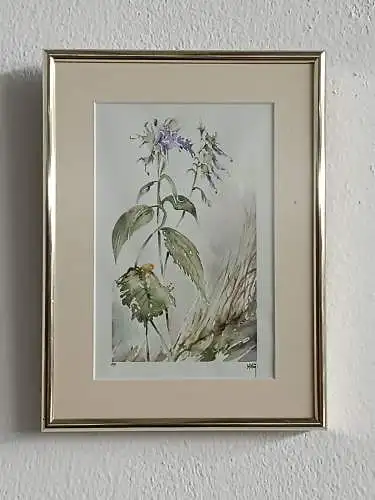 H181-Aquarell-hinter Glas-Blumenbild-Stillleben-Bild-Passepartout