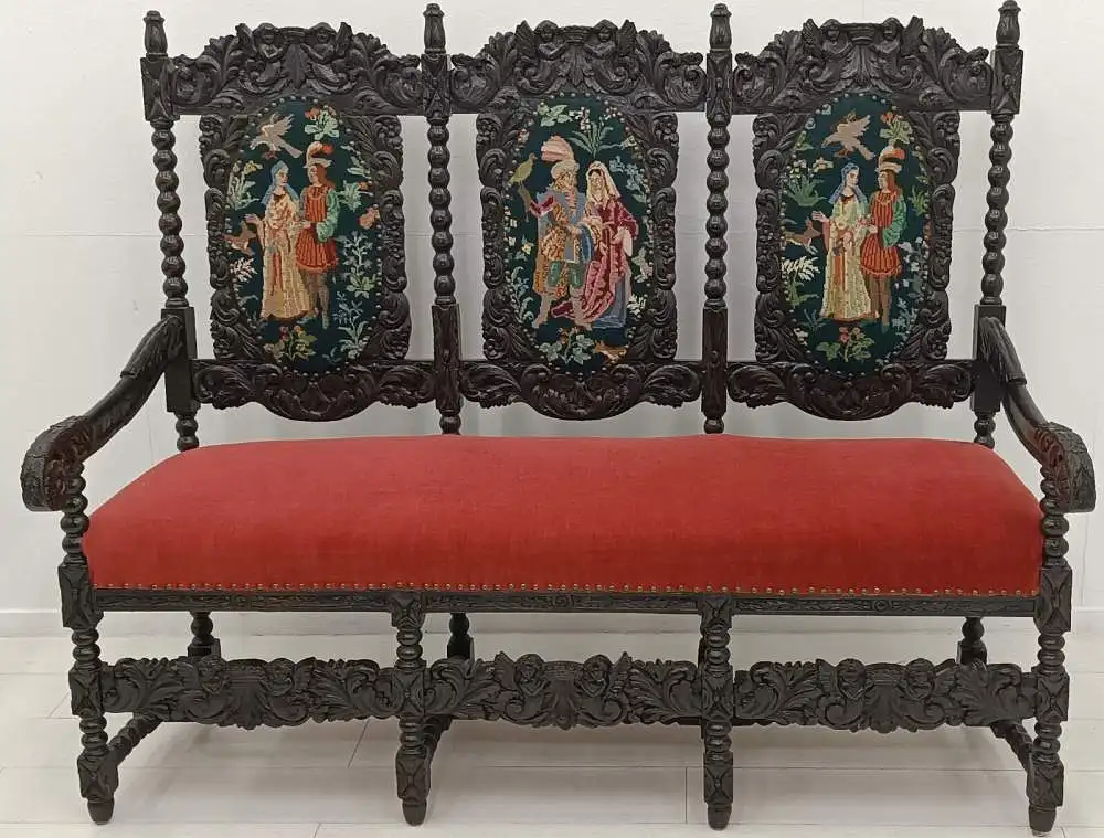 7380D-Historismusbank-Sofa-3Sitzer-Historismus-Bank-Gründerzeit-Sitzbank-Altdeut 1