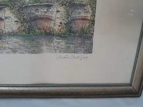 H1261-Colorierte Tuschezeichnung-Mödling bei Wien-Bild-Gemälde-gerahmt-signiert