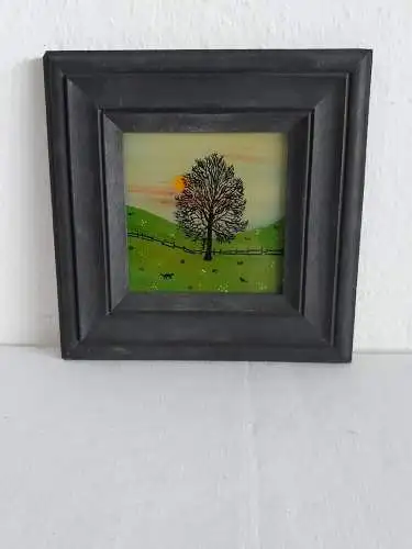 H1388-Landschaftsbild-Glasmalerei-gerahmt-Bild-Gemälde-