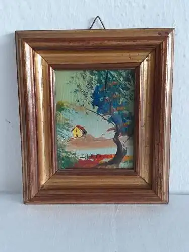 H1389-Landschaftsbild-Öl auf Holz-gerahmt-hinter Glas-Gemälde-Ölbild