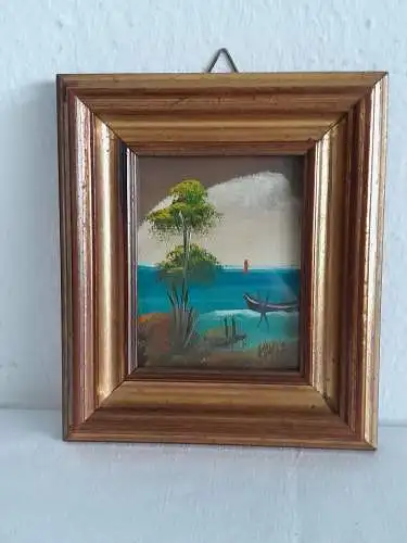 H1390-Strandbild-Meer-Öl auf Holz-Ölbild-Ölgemälde-gerahmt-