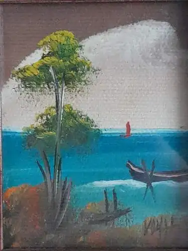 H1390-Strandbild-Meer-Öl auf Holz-Ölbild-Ölgemälde-gerahmt-