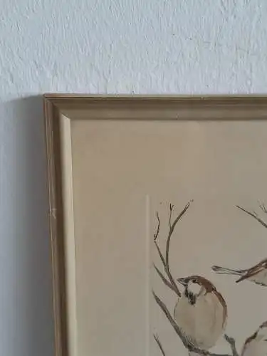 H1394-Tierbild-Vogelbild-Aquarell-signiert-gerahmt-Passepartout