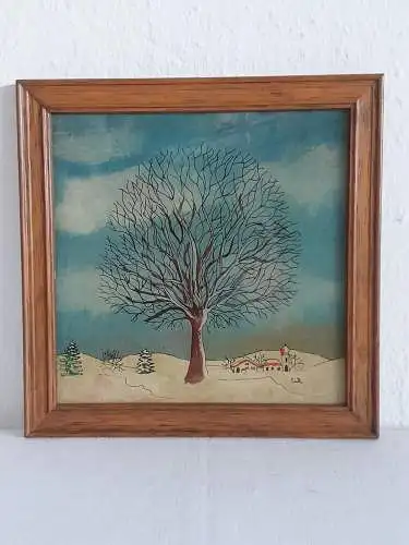 H1382-Landschaftsbild-Aquarell-hinter Glas-gerahmt-Bild-Gemälde