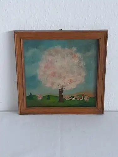 H1381-Landschaftsbild-Aquarell-gerahmt-Gemälde-hinter Glas-monogrammiert