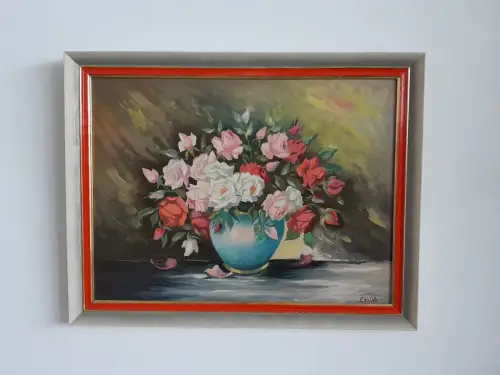 H1398-Ölbild-Stillleben-Öl auf Holz-Ölgemälde-signiert-gerahmt