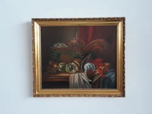 H1399-Ölbild-Stillleben-Öl auf Leinen-signiert-gerahmt-Ölgemälde