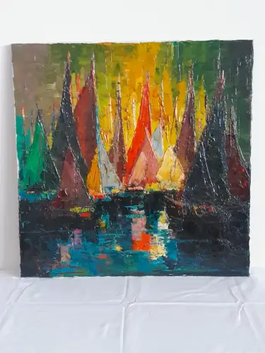 H1400-Ölbild-Öl auf Leinen-Schiffe-Ölgemälde-signiert