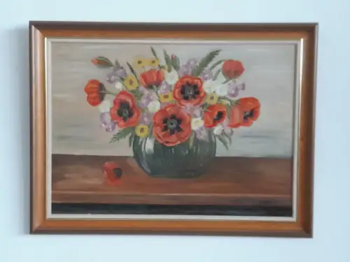 H1401-Ölbild-Stillleben-Öl auf Holz-Ölgemälde-signiert-gerahmt