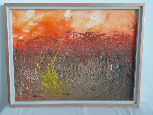 H1402-Ölbild-Öl auf Holz-Landschaftsbild-signiert-gerahmt