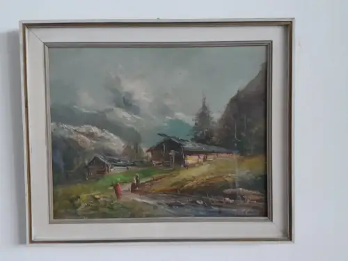 H1403-Ölbild-Landschaftsbild-Öl auf Leinen-Ölgemälde-signiert-gerahmt