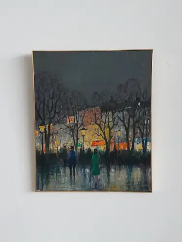 H1406-Ölgemälde-Öl auf Leinen-Stadtbild-Ölbild-signiert-gerahmt