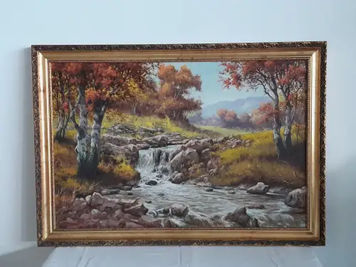 H1411-Ölbild-Öl auf Leinen-Landschaftsbild-Ölgemälde-signiert-gerahmt