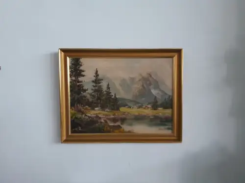 H1409-Ölbild-Landschaftsbild-Öl auf Holz-Ölgemälde-signiert-gerahmt-