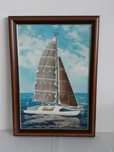 H1413-Ölbild-Öl auf Leinen-auf Holz geklebt-Meerbild-Schiff-Ölgemälde-gerahmt-