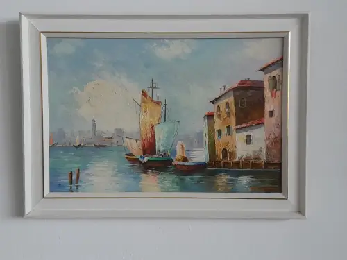 H1414-Ölbild-Öl auf Leinen-Ölgemälde-Venedig-signiert-gerahmt-