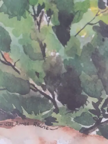 H1415-Aquarell-Küstenort-Bild-Gemälde-Passepartout-gerahmt