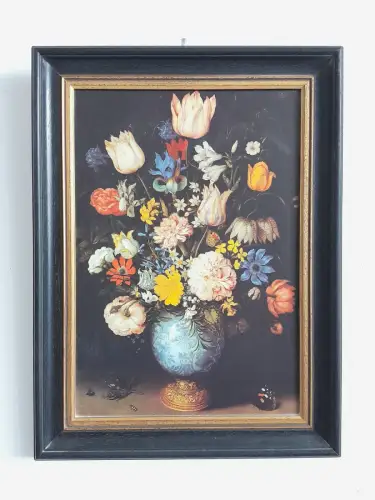 H1417-Ölbild-Stillleben-Öl auf Holz-Ölgemälde-gerahmt-Blumen-