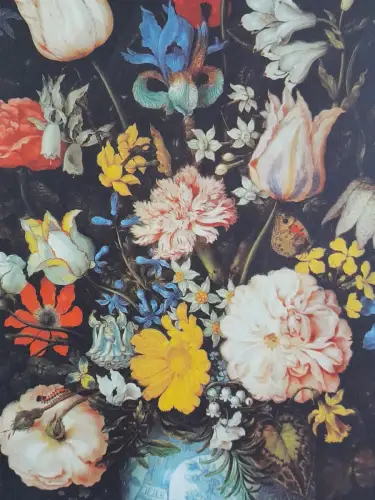 H1417-Ölbild-Stillleben-Öl auf Holz-Ölgemälde-gerahmt-Blumen-