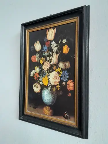 H1417-Ölbild-Stillleben-Öl auf Holz-Ölgemälde-gerahmt-Blumen-