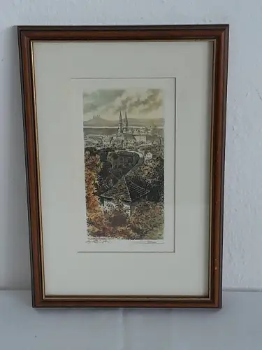 H1419-Farbradierung-signiert-gerahmt-Bild-Gemälde-Stadtbild-Passepartout