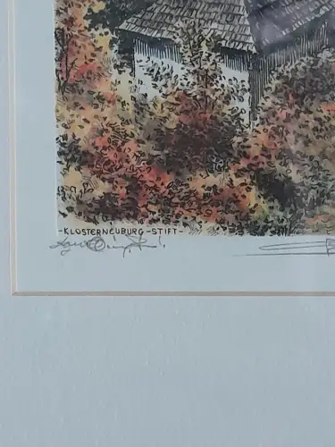 H1419-Farbradierung-signiert-gerahmt-Bild-Gemälde-Stadtbild-Passepartout