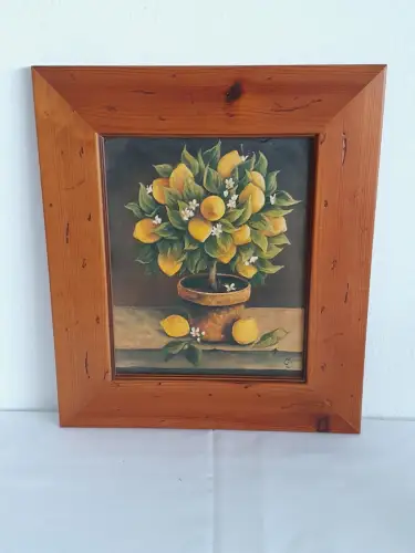 H1420-Stillleben-Ölbild-Öl auf Holz-Öldruck-gerahmt-monogrammiert-Ölgemälde-