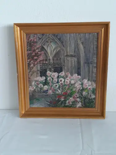 H1421-Ölbild-Stillleben-Öl auf Holz-Ölgemälde-monogrammiert-gerahmt