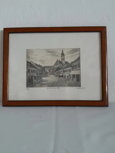 H1422-Radierung-Bild-Gemälde-signiert-gerahmt-datiert-