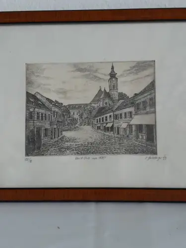 H1422-Radierung-Bild-Gemälde-signiert-gerahmt-datiert-