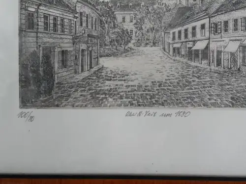 H1422-Radierung-Bild-Gemälde-signiert-gerahmt-datiert-