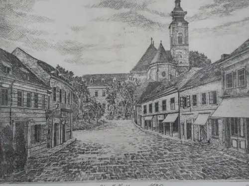 H1422-Radierung-Bild-Gemälde-signiert-gerahmt-datiert-