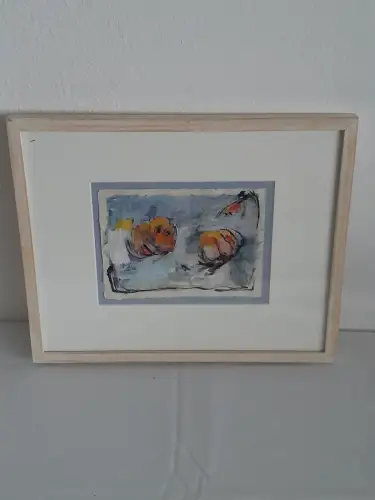 H1429-Aquarell-Bild-Gemälde-abstrakte Malerei-gerahmt-Passepartout