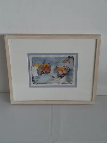 H1429-Aquarell-Bild-Gemälde-abstrakte Malerei-gerahmt-Passepartout