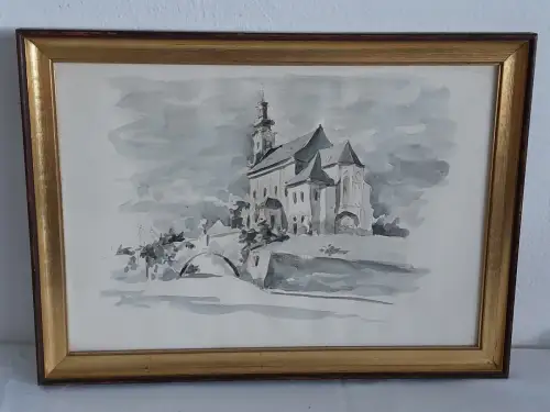 H1431-Aquarell-Landschaftbild-Gemälde-Bild-gerahmt-