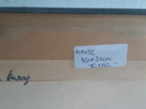 H1432-Bleistiftzeichnung-Bild-Gemälde-monogrammiert-gerahmt-hinter Glas