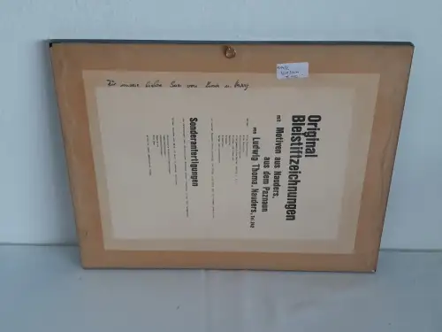 H1432-Bleistiftzeichnung-Bild-Gemälde-monogrammiert-gerahmt-hinter Glas