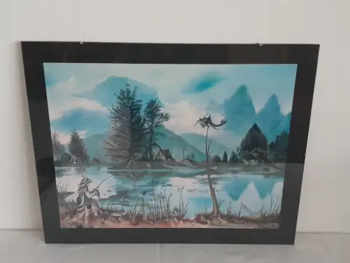 H1433-Druck-Landschaftsbild-Fantasie-Gemälde-Bild-hinter Glas-