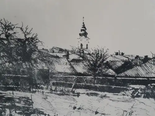 H1436-original-Radierung-Bild-Gemälde-hinter Glas-signiert-gerahmt-datiert