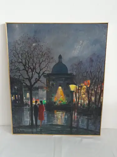 H1437-Ölbild-Stadtbild-Öl auf Leinen-Ölgemälde-signiert-gerahmt-