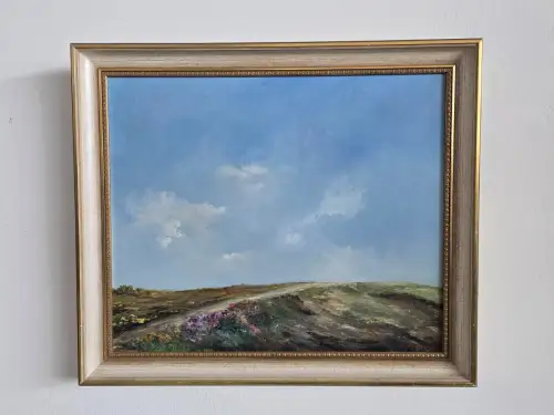 H1438-Landschaftsbild-Ölgemälde-Öl auf Leinen-Ölbild-gerahmt-signiert